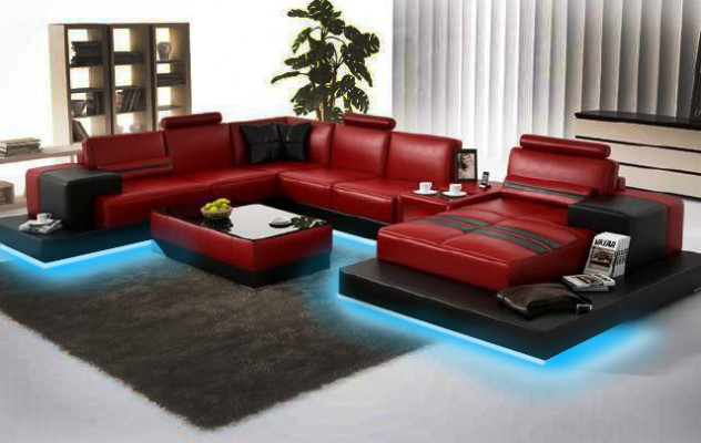 Wohnlandschaft Couch Polster Eck Garnitur Ledersofa mit USB, Ecksofa Neu 2725A