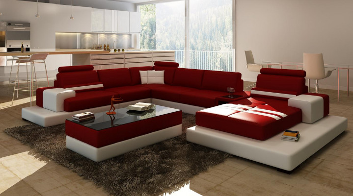 Wohnlandschaft Couch Polster Eck Garnitur Ledersofa Big Sofa Ecksofa Neu 2725A