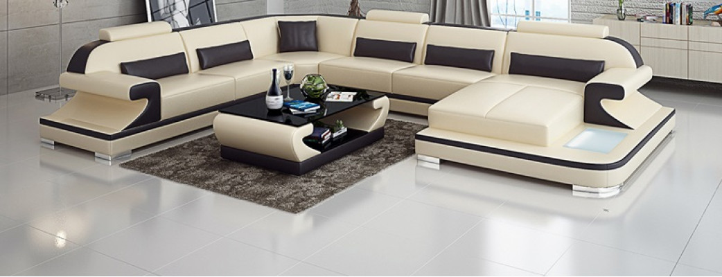 Ledersofa Couch Wohnlandschaft Ecksofa Eck Garnitur Design Modern Sofa G8021