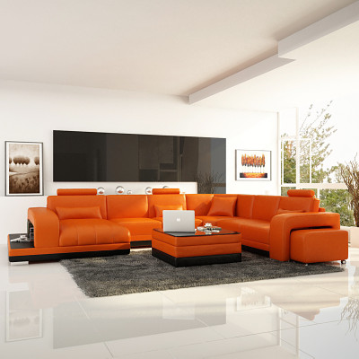 Design Leder Wohnlandschaft Eck Sofa Moderne Garnitur Couch Ecke Neu Orange USB