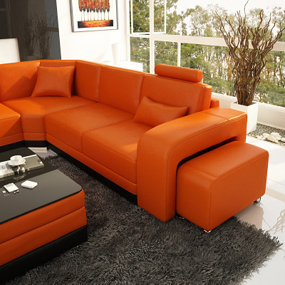 Design Leder Wohnlandschaft Eck Sofa Moderne Garnitur Couch Ecke Neu Orange USB