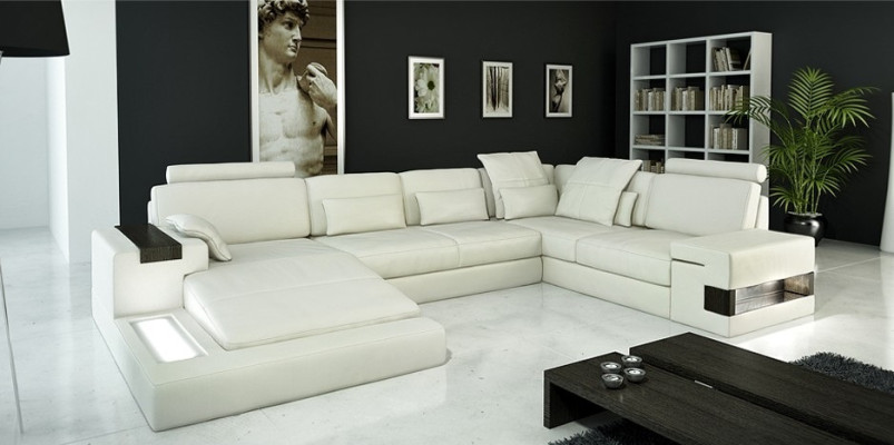 Großes Sofa Wohnlandschaft Ledersofa mit USB Design Sofa Couch Polster Ecksofa