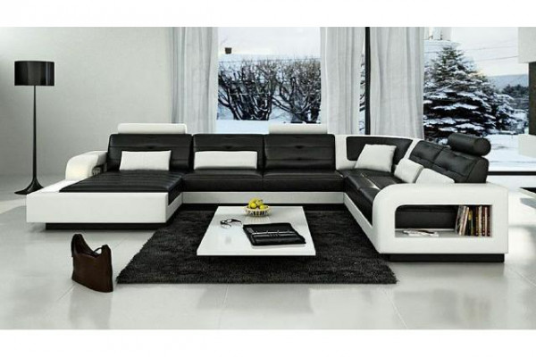 Ecksofa Sofa Couch Polster Wohnlandschaft Leder Eck Sofas Garnitur U Form H2209