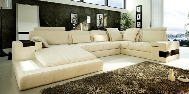 Design Ledersofa Sofa Couch Polster Wohnlandschaft XXL Big Ecksofa Ecke Bellini
