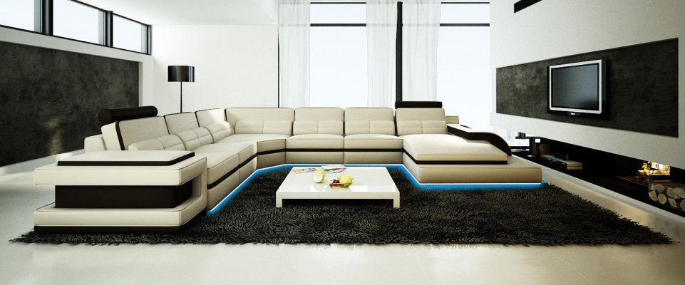 Wohnlandschaft Couch Polster Eck Garnitur Designer Ledersofa + USB Sofa WetzlarD