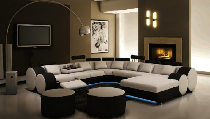 Designer Ledersofa mit USB XXL Wohnlandschaft Big Sofa Polsterecke Ecksofa Relax