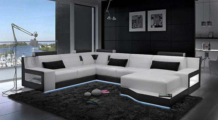 Ledersofa Ecksofa + USB Garnitur Wohnlandschaft Polster Bettfunktion Neu Design