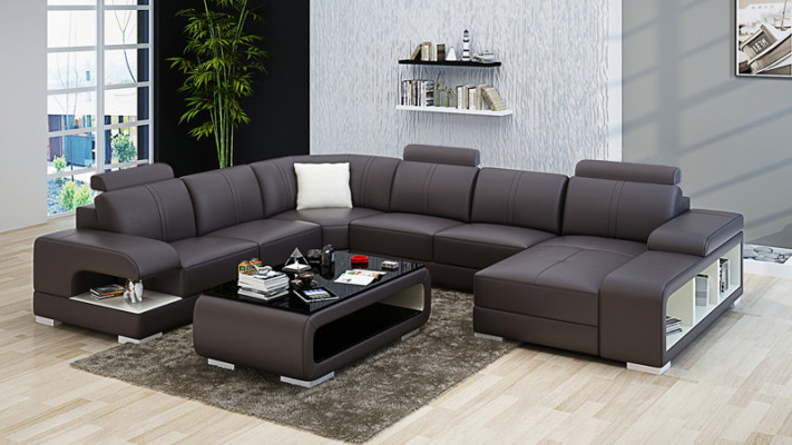 Wohnzimmer Sofa Couch Leder Polster Eck Sitz Garnitur U Form Wohnlandschaft +USB