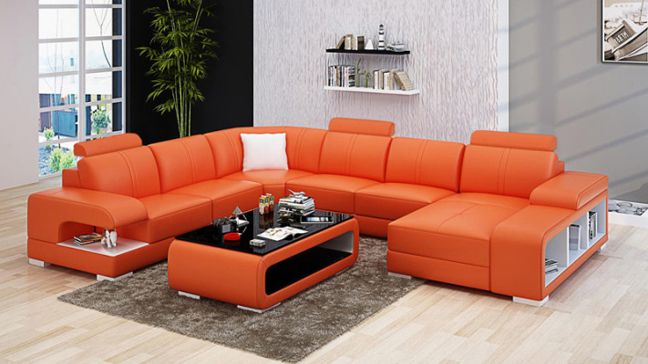 Wohnzimmer Sofa Couch Leder Polster Eck Sitz Garnitur U Form Wohnlandschaft +USB
