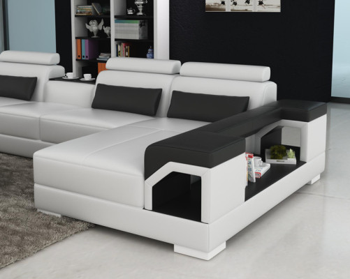 Ledersofa Couch Wohnlandschaft Ecksofa Eck Garnitur Design Modern Sofa mit USB