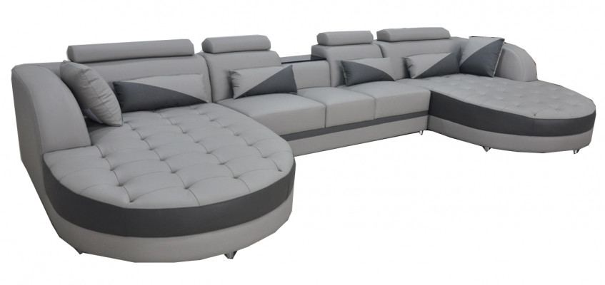 Wohnlandschaft Bettfunktion Graue Ecksofa U-Form Couch Design Polster USB Neu