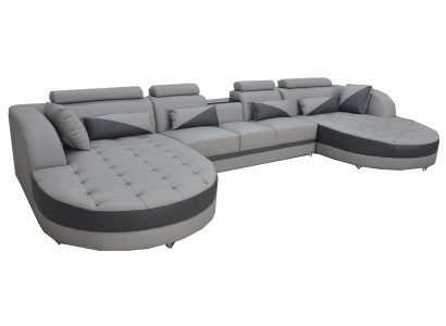 Wohnlandschaft Bettfunktion Graue Ecksofa U-Form Couch Design Polster USB Neu