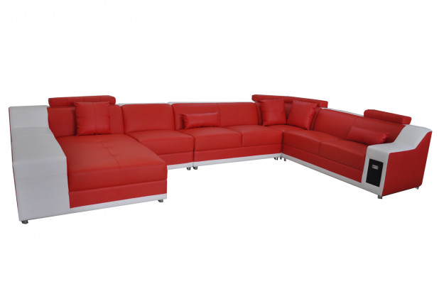 Wohn Leder Landschaft Sofa mit USB, Polster Garnitur Sofas Sitz Garnituren Neu