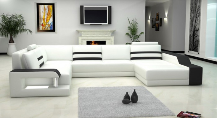 Designersofa Ecksofa Couch Ledersofa Polster Sitz Eck Garnitur mit Licht PHX1