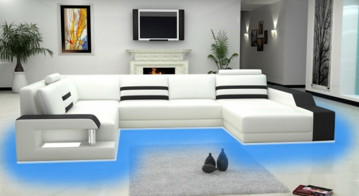 Designersofa Ecksofa Couch Ledersofa Polster Sitz Eck Garnitur mit Licht PHX1