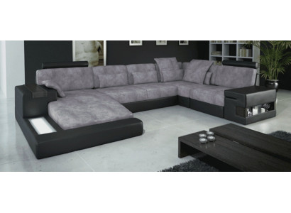 Designer Moderne Luxus Textil Sofa U-Form Möbel mit Bett Funktionen grau NEU