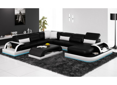 Sofa Ecksofa Design Wohnlandschaft Schwarz Polster Sitz Garnitur Ledersofa USB