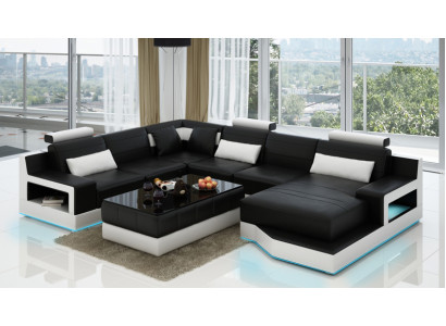 Design Leder Wohnlandschaft Eck Sofa Moderne Garnitur Couch Ecke Schwarz USB Neu