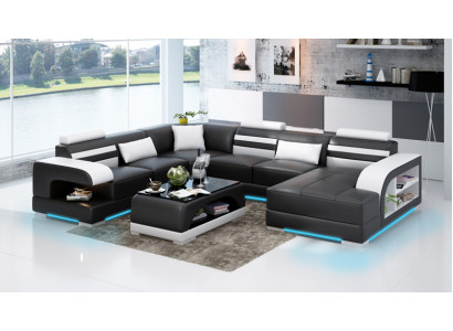 Ledersofa Couch Wohnlandschaft Ecksofa Eck Garnitur Design Modern Sofa + USB Neu