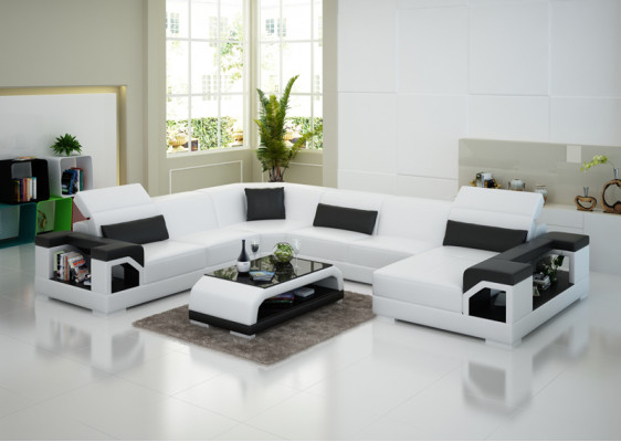 Wohnlandschaft Polster Ecke Eck Sofa mit USB Garnitur Landschaft Leder