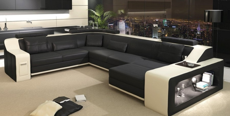 Moderne Wohnlandschaft Polster Ecksofa Sofa Couch Eck Garnitur Textil Sofas +USB