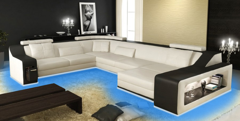 Moderne Wohnlandschaft Polster Ecksofa Sofa Couch Eck Garnitur Textil Sofas +USB