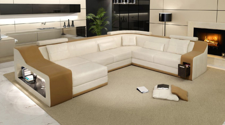 Ledersofa Couch Wohnlandschaft Ecksofa Eck Garnitur Design Modern Sofa mit USB