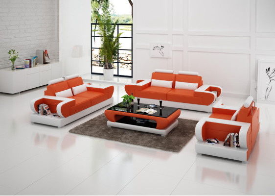 Ledersofa Couch Wohnlandschaft 3+2+1 Sitzer Garnitur Design Modern Sofa G8003D