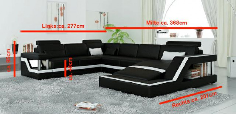 Wohnlandschaft Big Modernes Ledersofa Couch Patentiert Designer Sofa HAMBURG XXL