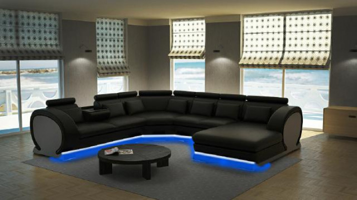 Ecksofa Sofa Wohnlandschaft Couch Leder Sofas Eck Garnitur Vigo-K U Form Neu