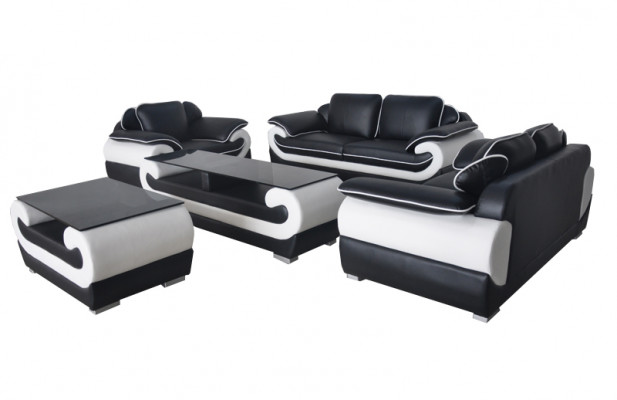 Sofa Couch Sitz Polster Komplett Set Leder Garnitur 3+2+1 Sofas Designer