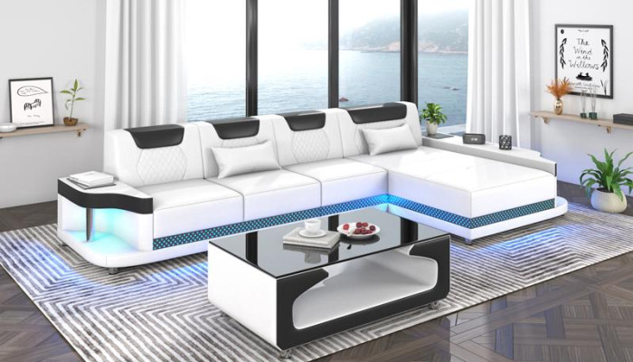 Ecksofa L-Form Polster Leder Wohnlandschaft Couchen Sofas Ecke Luxus Möbel Neu