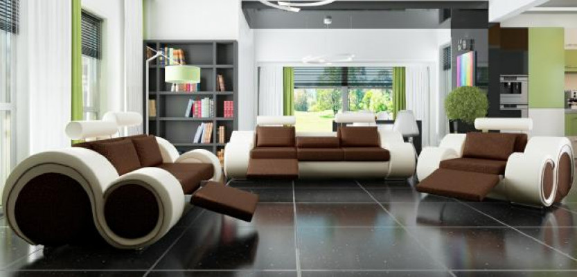Designer Sofagarnitur 3+2+1 mit USB Polster Sofa Garnituren Braune Couch Set