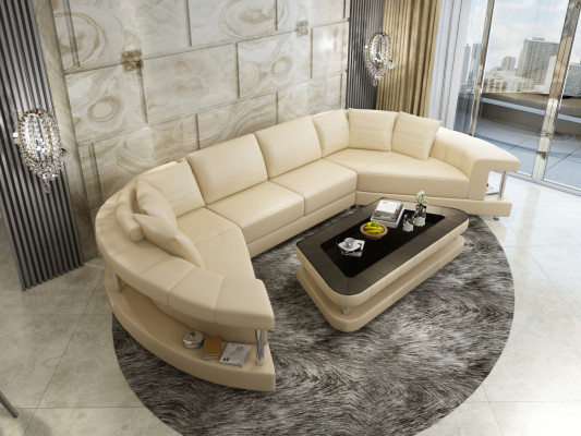 Wohnlandschaft Trapez Förmige Rund Ecksofa Sofa Runde Couch Polster U Form + USB