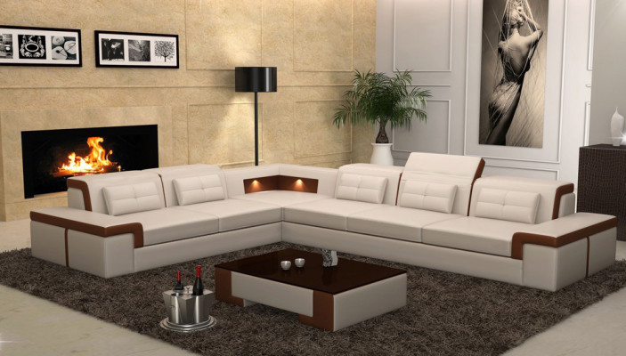 Ledersofa Couch Wohnlandschaft Ecksofa Eck Garnitur Design Modern Sofa B2021
