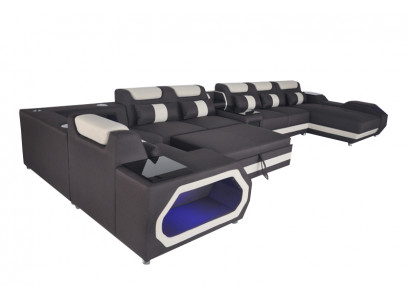 Design Leder Polster Sitz Ecke Zimmer Wohn Sofa Eck Sofas Bettfunktion Schlaf