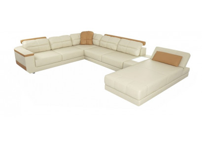 Designer Leder Stoff Sitz Modernes Ecksofa UForm Wohnzimmer Design Couch Polster
