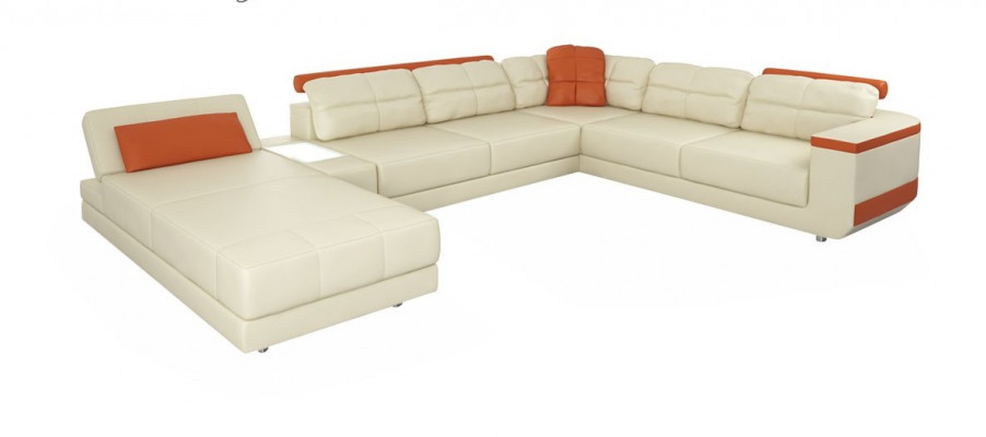 Designer Leder Stoff Sitz Modernes Ecksofa UForm Wohnzimmer Design Couch Polster