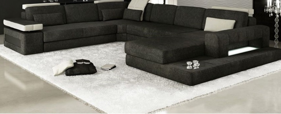 Wohnlandschaften Ecksofa Couch StoffLeder Polster Ecke Sofa U Form Neu