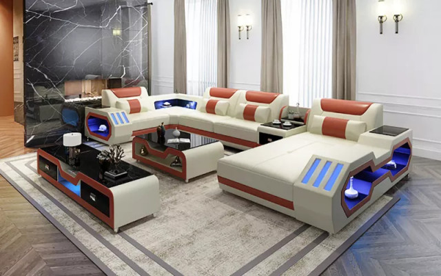 Ecksofa UForm Couchtisch Sideboard Ledersofa Wohnlandschaft Designer Sofa Set