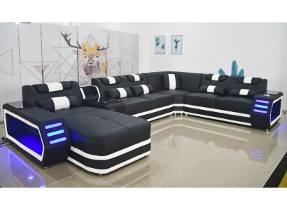 Wohnlandschaft Couch Textil Leder Sofas Polster Eckcouch Design Ecksofa U-form