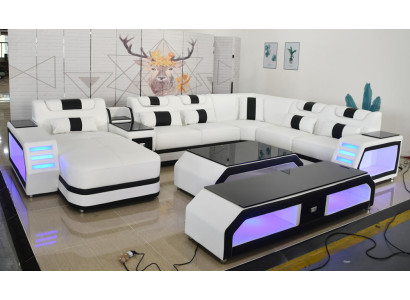 U Form Wohnlandschaft Modern Luxus Couchen Ecksofa U-Form Couch Kunstleder Weiß