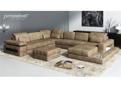 Stoff U Form Wohnlandschaft Polster Eckcouch Couch Leder Sofa Ecksofa Eckcouch