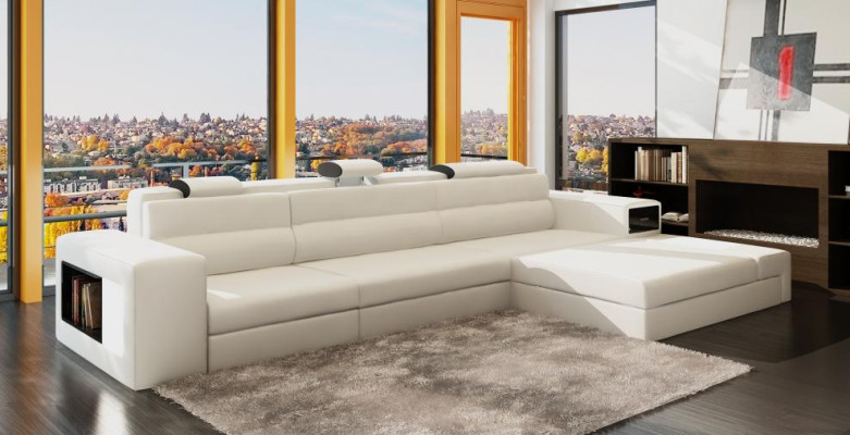 Designsofa Sofa Couch USB Polster Ecksofa Garnitur Wohnlandschaft Ledersofa LED