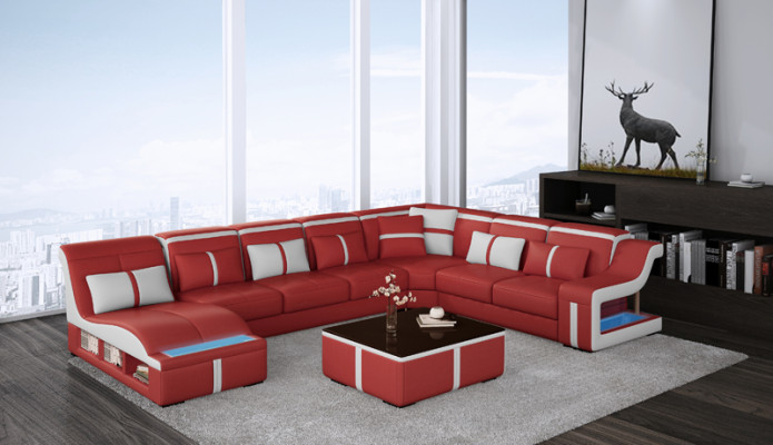 Eck Sofa Couch Polster Eck Sitz U Form Leder Garnitur Wohnlandschaft