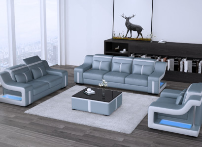 Leder Wohnzimmer Garnituren Couch Set Sofas Couchen Sofagarnitur 3+2+1 mit USB