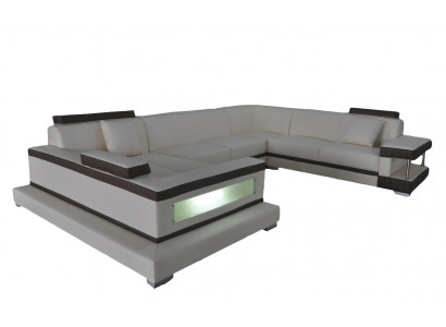 Ecksofa Design Polster Leder Eckcouch Eckgarnitur Sofa Wohnlandschaft mit USB