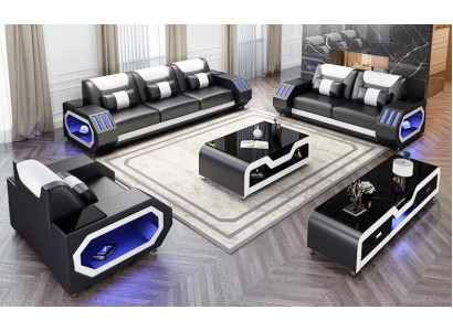 Sofagarnitur 321 Sitzer Modernes Sofa Ledersofa Designer Sofa Wohnlandschaft Neu