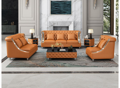Design Wohnlandschaft Sofagarnitur 3+2 Sitzer Ledersofa Wohnzimmer Chesterfield