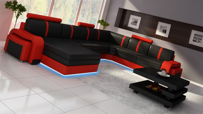 Designer Wohnlandschaft Sofa Polster Ledersofa Ecksofa Couch Ledergarnitur NEU